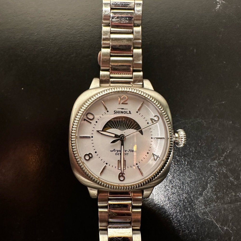 Shinola Silver and Black Watch with Metal Bracelet